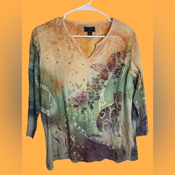 Vintage Tops - Y2k Boho Top with rhinestones